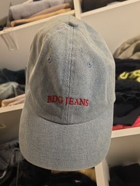 BDG Light Wash Denim Baseball Cap with Red Logo
